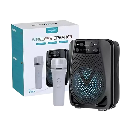 GTS-2116 Portable Bluetooth Speaker with Wireless Mic, RGB Light, USB, TF & FM